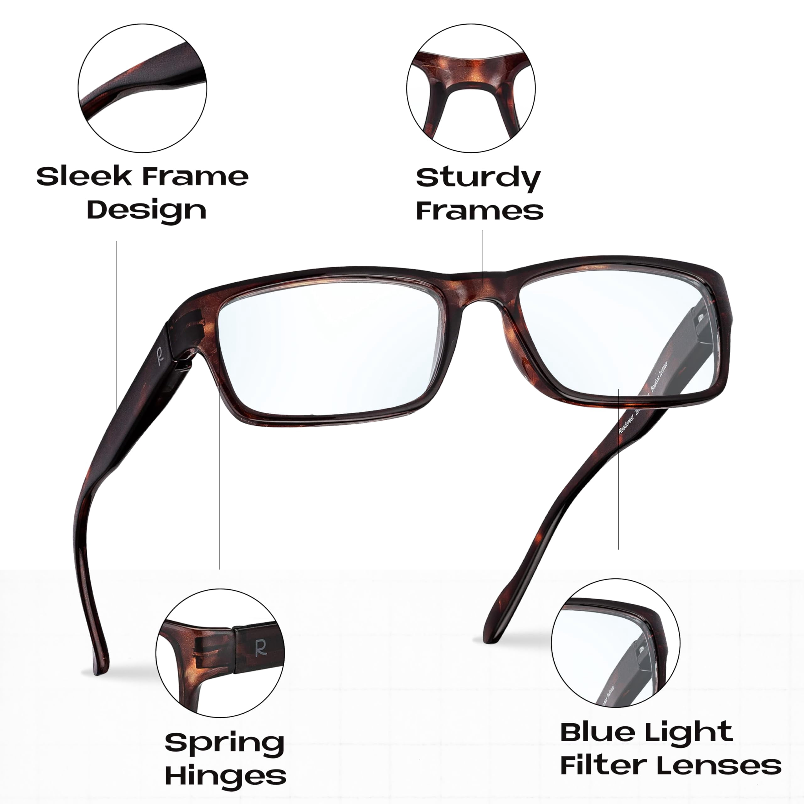 Readerest Blue Light Blocking Reading Glasses (Bourbon/Tortoise, No Magnification) Computer Eyeglasses With Thin Reflective Lens, Antiglare, Eye Strain, UV Protection, Stylish For Men And Women