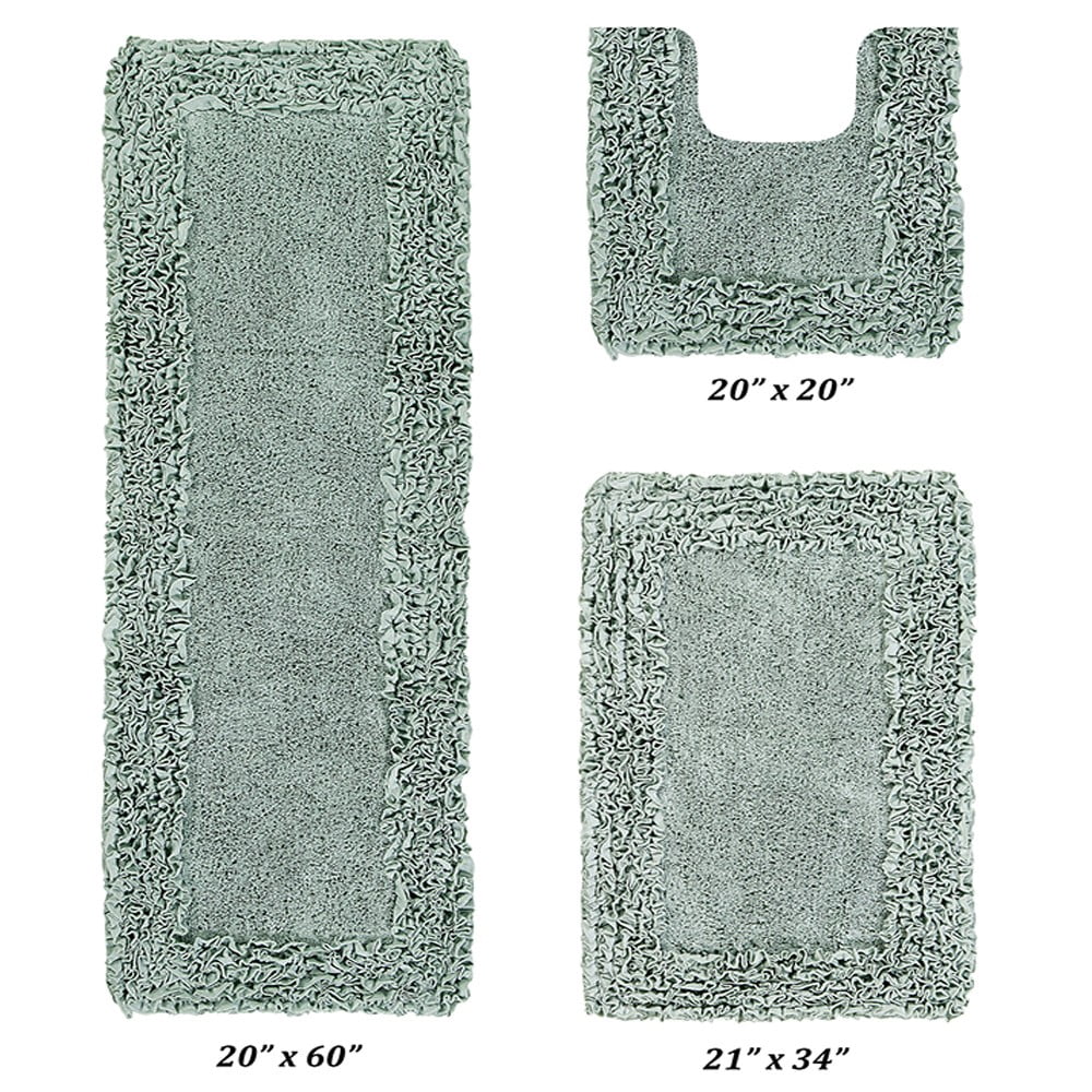 Better Trends 3 Piece Bathroom Rug Set 100% Cotton, Extra Soft, Water Absorbent & Non Slip Bath Mat, Ruffle Border, (Sage) Shaggy Border Collection