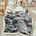 thumbnail image 3 of Christmas Sherpa Blanket Owl Sherpa Throw Blanket Soft Cozy Fuzzy Animal Berry Branch Snow Fleece Flannel Plush Blankets Warm Throw Blankets for Couch Sofa Bed Gray Blue Scarlet White 40\, 3 of 6