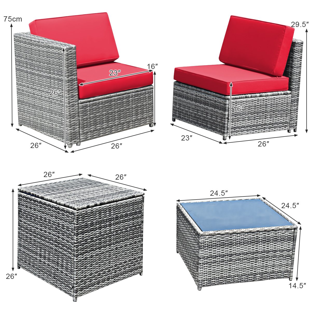 Patiojoy 8-Piece Outdoor Wicker Rattan Conversation Sofa Set w/ Storage Table Red - image 2 of 6