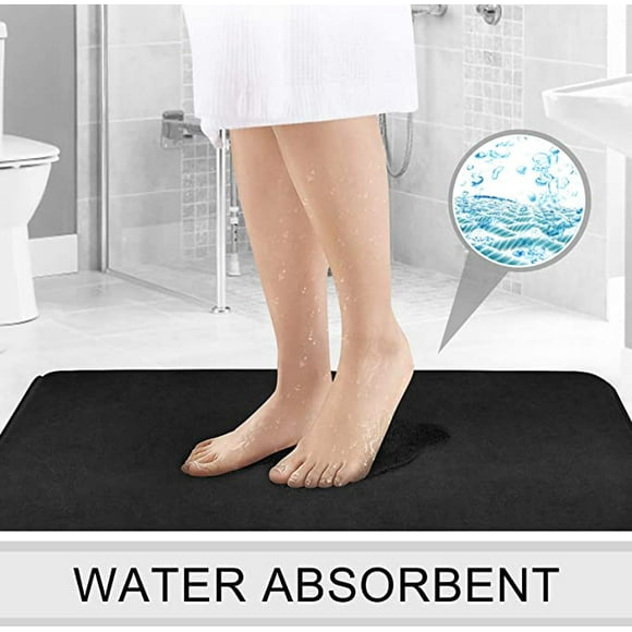 FEELSO Memory Foam Bath Mat Set, Extra Soft 2 Piece Bathroom Rugs Non Slip and Absorbent Mats, 20x31 Inches Floor Mat, 20x20 Inches U-Shaped Contour Rug for Tub Shower & Bath Room (Black)