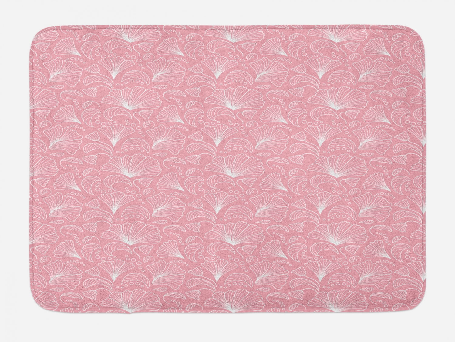 Light Pink Bath Mat, Ornamental Floral Pattern with Swirled Lines
