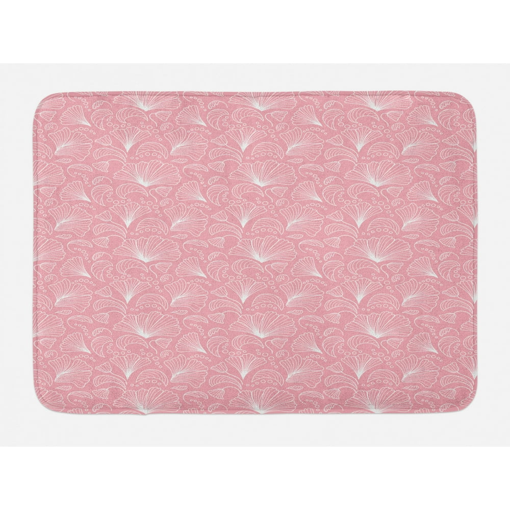Light Pink Bath Mat, Ornamental Floral Pattern with Swirled Lines ...