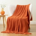 thumbnail image 5 of Battilo Burnt Orange Throw Blanket,Knit Fall Decor Blanket,Halloween Blanket with Tassels,60"x80", 5 of 7