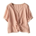 thumbnail image 2 of pstuiky Women Tops Cotton and Linen Solid Color V-Neck Linen Tops for Women Summer Casual Loose Fit Sleeveless Tie Front Tee Shirts Pink XL, 2 of 6