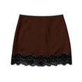 thumbnail image 4 of Women's Satin Lace Short Skirt Sexy Slim Fit Lace Patchwork Elastic Waist Half Mini Skirts Y2k A Line Under Dress Brown S, 4 of 4