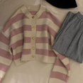 thumbnail image 5 of Cárdigans de punto a rayas para mujer, cárdigan holgado con botones, suéteres de estilo coreano, prendas de punto de manga larga, otoño e invierno, 2023, 5 of 5