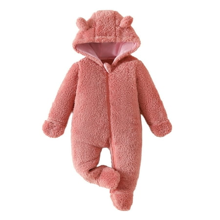 

LIhncine Baby Girl Jumpsuit Girls Long Sleeve Bear Ears Hooded Romper Zip Up Warm Jumpsuit Rompers for Girls(Red 9-12 Months)
