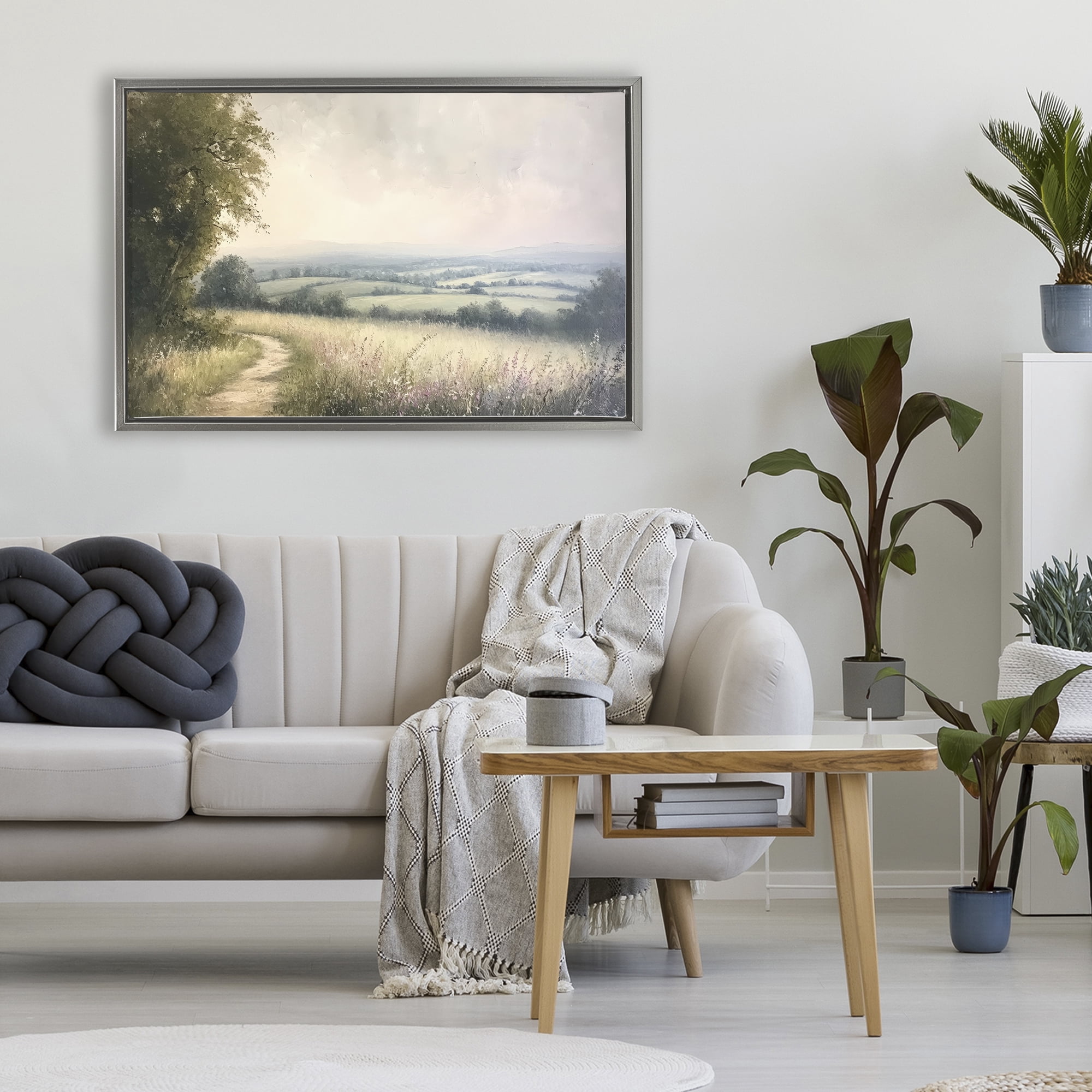 Stupell Industries Rolling Farmlands in Distance Gray Framed Floater Canvas Wall Art, design by Petal Prints Design