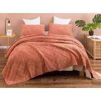 DaDalogy Bedding Terracotta Coral Brick Orange Soft Velour Corduroy Bedspread Set (JHW952)