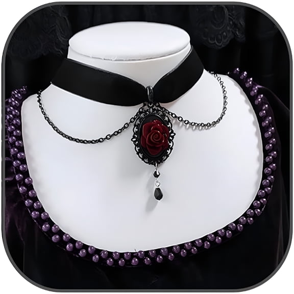 DESIGNICE 2026 New Black Rose Cameo Pendant Choker,Gothic Velvet Choker Necklace Vintage Resin Red Crystal Gem Pendant Necklaces Witch Jewelry for Women Red Choker Necklace