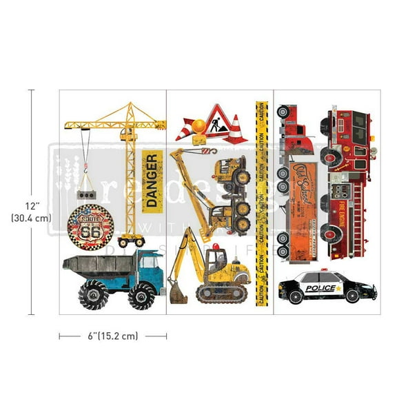 Prima Marketing Re-Design Decor Transfers 6"X12" 3/Sheets-Under Construction