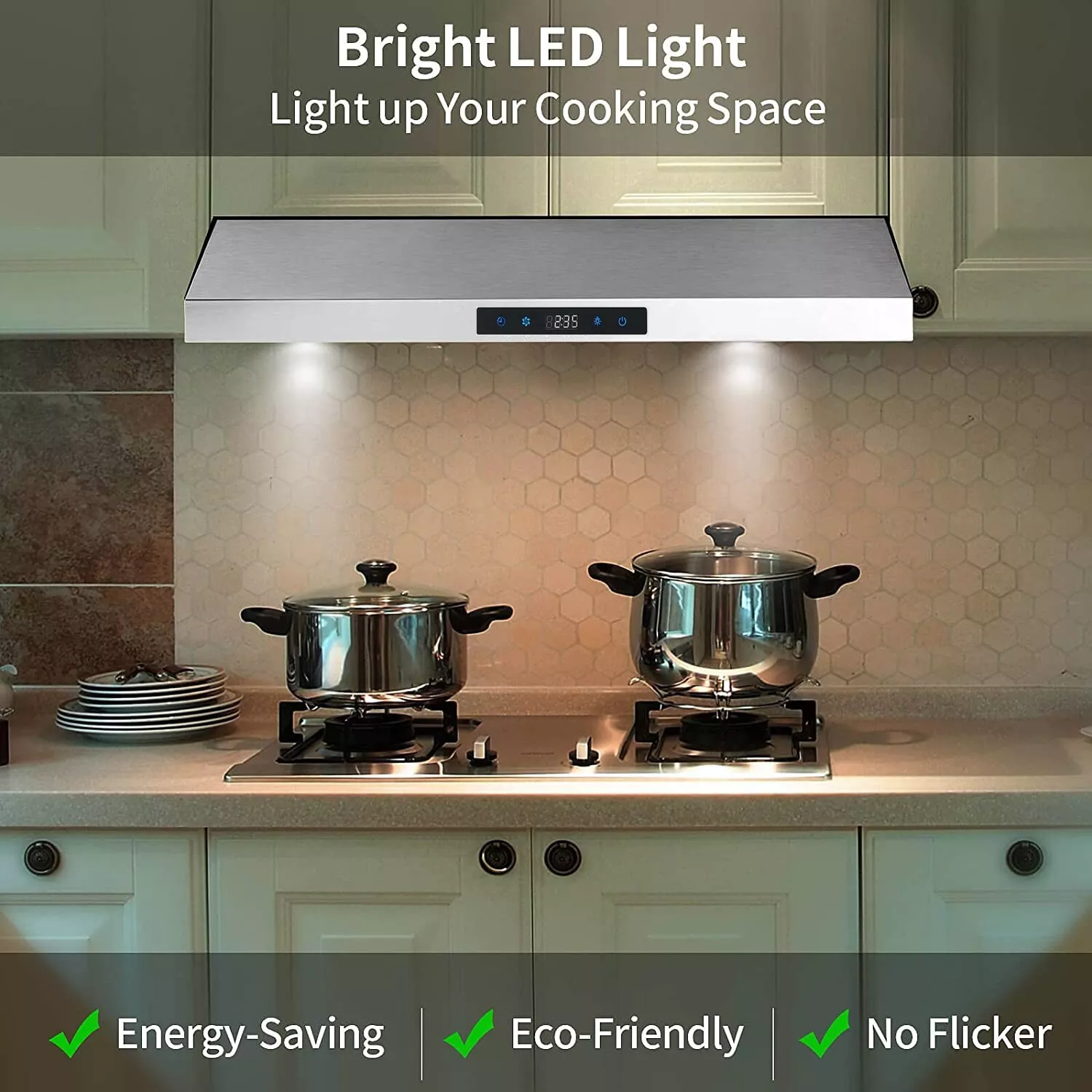 Under Cabinet Range Hood 30 inch Stainless Steel Kitchen Hood 600 CFM Stove Filter Touch Control LED Lights Ductless Range Hoods with Touch Control,3-Venting Kitchen hood,Stainless Steel Vent Hood,