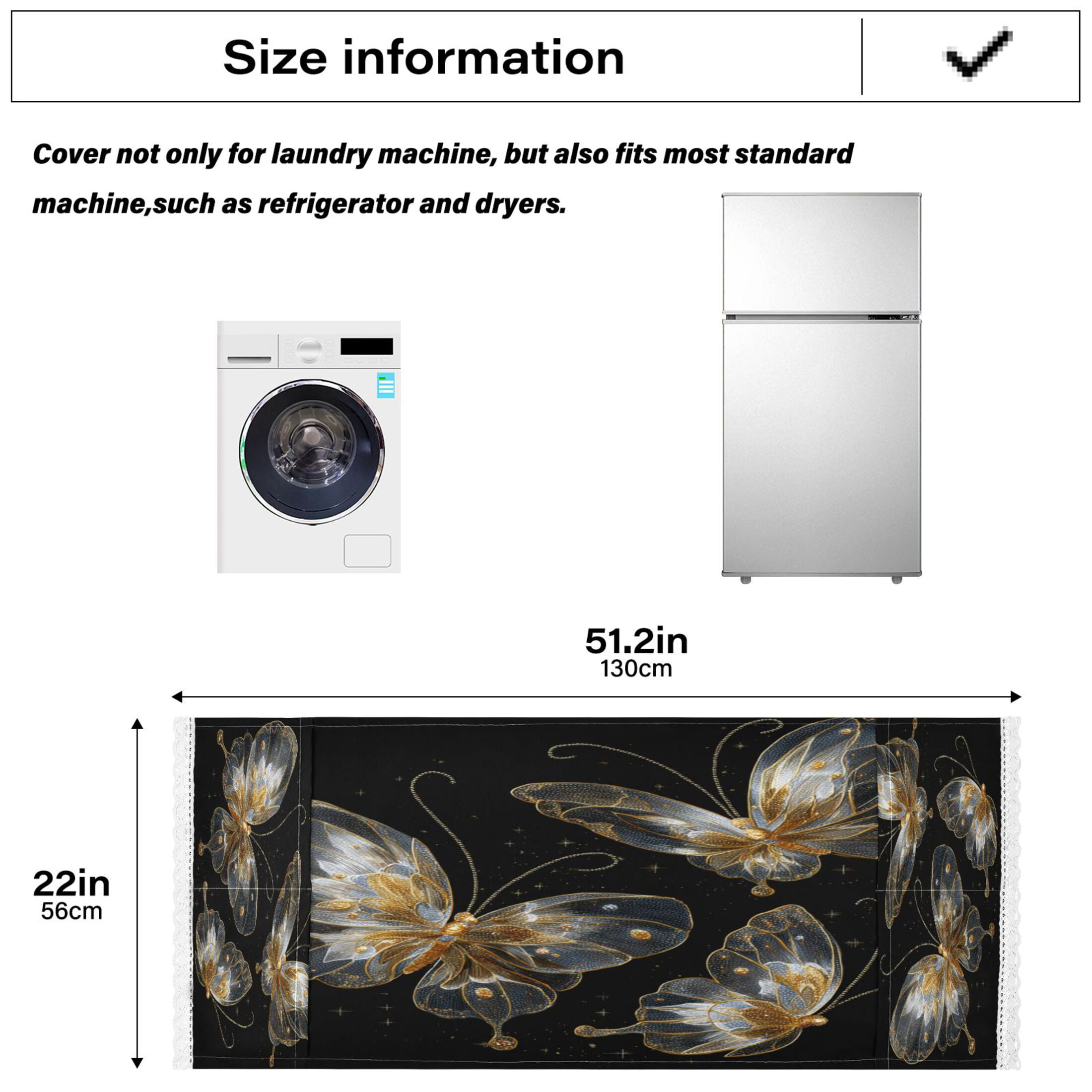 DEIARA Gold Transparent Butterfly Washing Machine Cloth Dryer Refrigerator Top Cover Protective Non-Slip Mat For Kitchen Laundry