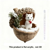 Hxlamzoo 2D Forest Animal Ornaments - Handcrafted Natural Tone Decor with Sleeping Fox, Owl, Bunny for Christmas Tree, Home Decor, Holiday Gift for Nature Lovers (Cat)