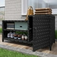 thumbnail image 3 of Uforic Woven Outdoor Pool Storage, Shoe Cabinet with Bench, Multi-Layer Storage - Durable PE Rattan Storage for Garden, Poolside, or Patio (Black), 3 of 9