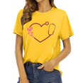 thumbnail image 2 of Chandails Mignons pour Femmes Col Rond Manches Courtes Mode T-Shirt à Imprimé Cœur Ample Léger Confortable Doux Chandail à Enfiler Ensembles Jaune TTG, 2 of 4