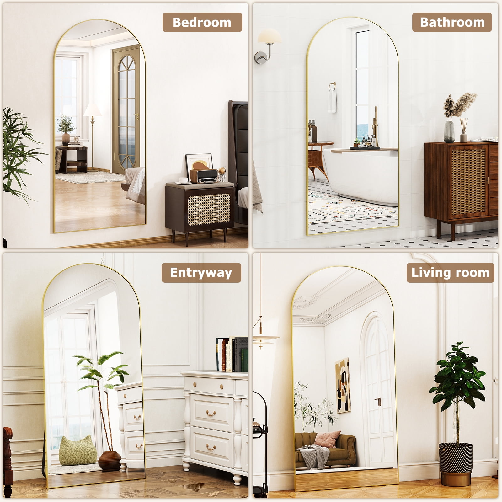 Anyrose 71"x30" Arched Full Length Mirror Floor Mirror Wall-Mounted Leaning Mirror, Gold