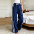 thumbnail image 6 of Lumtrix Women's Y2k Striped Side Baggy Pants Drawstring Elastic Waist Wide Leg Track Pants Streetwear Quick Dry Trousers Blue L, 6 of 6