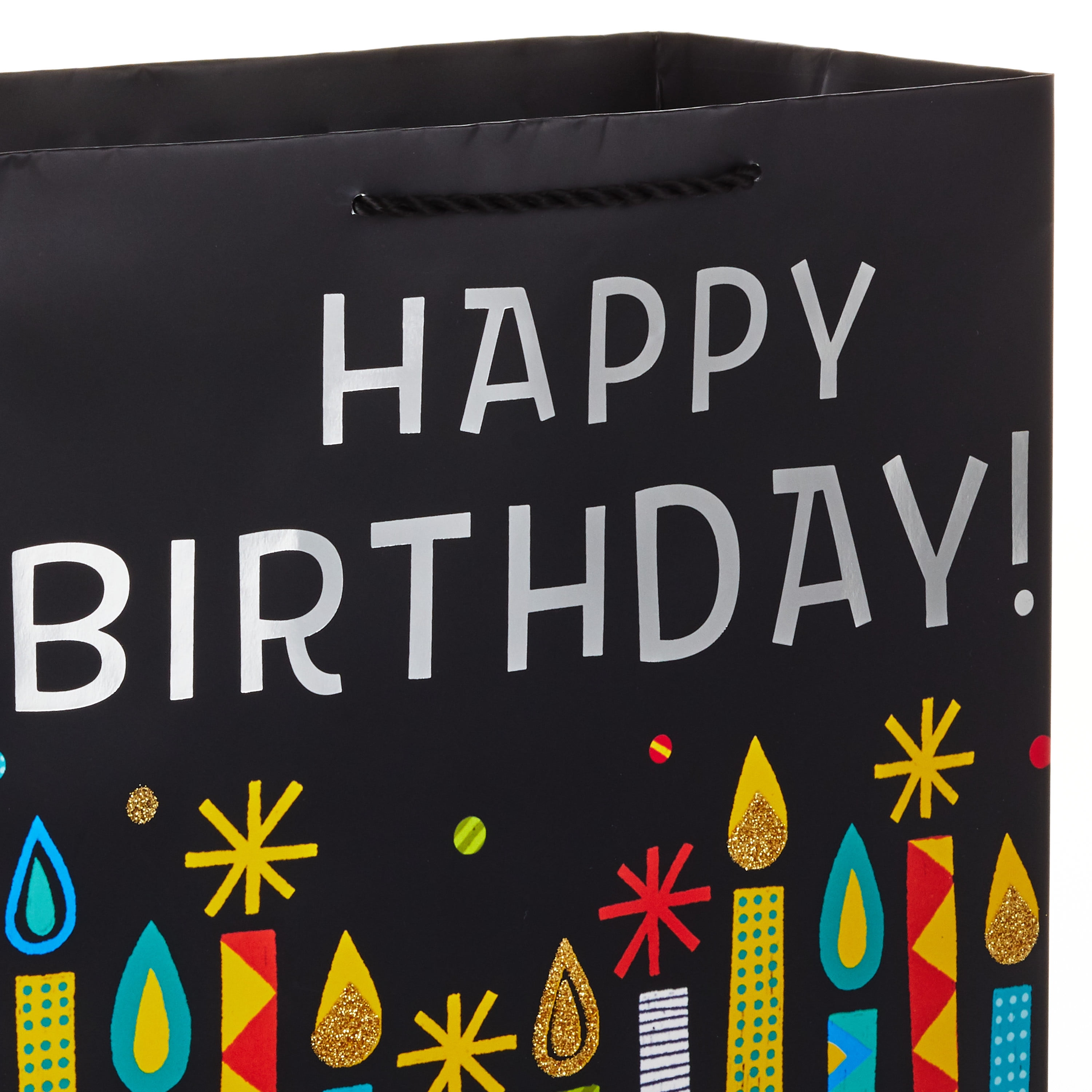 Hallmark 13" Large Birthday Gift Bag (Black and Silver, Candles)