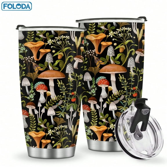 Foloda 1pc Mushroom Tumbler, Birthday Gifts for Mushroom Lover, Birthday Gift for Men Women, Mushroom Mug with Lid, Ideal Gifts for Him Her, Stainless Steel Cup, 20oz Mushroom Mug for Outdoor Camping