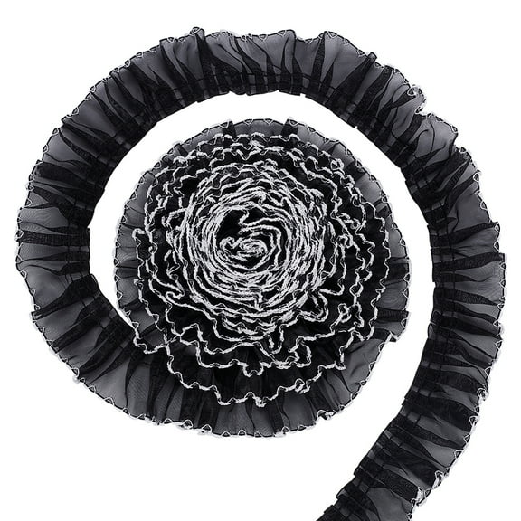 8 Yards Polyester Pleated Lace Trim Ruffled Lace Ribbon for Garment Accessories Black 1-5/8 inch(40mm)
