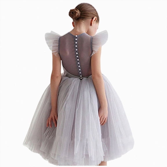 Splozh Toddler Princess Dress 1-8 Years Toddler Kids Baby Girl Ruffle Pageant Party Wedding Tulle Dress Girl Short Sleeve Princess Dresses,Grey,6-7 Years