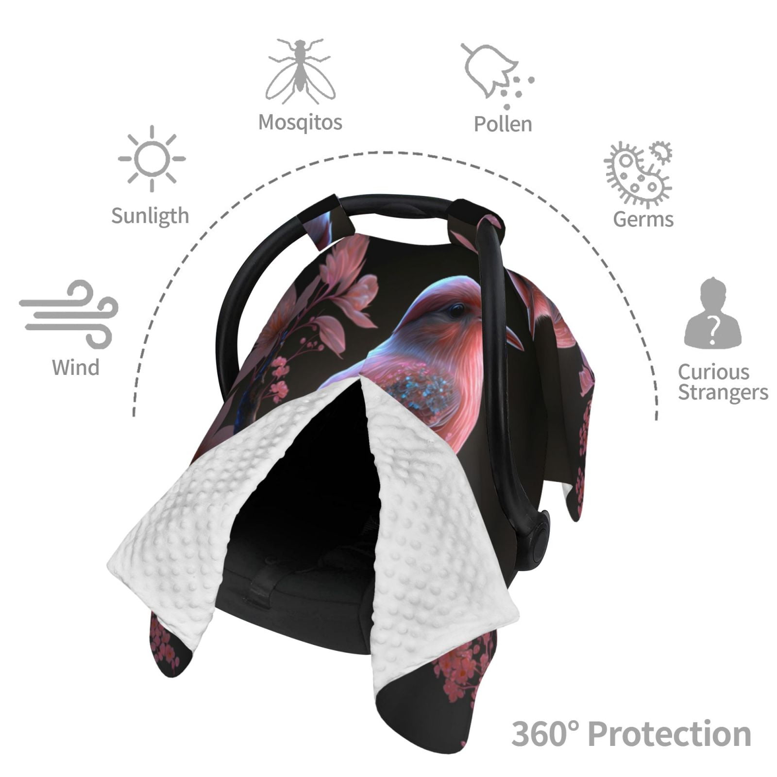 Car Seat Cover Baby - Pink Patterned Bird Breathable Infant Car Seat Cover for Baby Carseat, Lightweight Comfort Baby Essentials Must Haves Newborn Stuff for Girl Boy