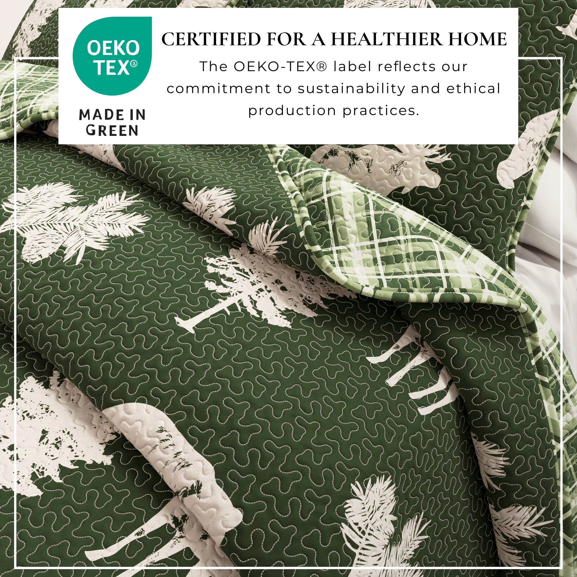 Great Bay Home Rustic Lodge Reversible Reversible Quilt Set With Shams (King, Rio Ridge - Forest Green)