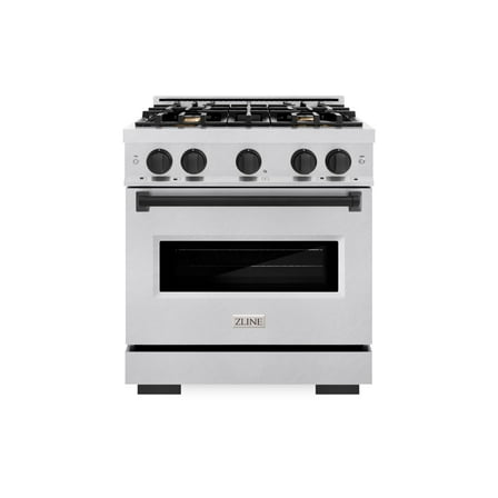 ZLINE Autograph Edition 30 in. 4.2 cu. ft. Classic Gas Range with 4 Burner Cooktop and Convection Gas Oven in DuraSnow Stainless Steel and Matte Black Accents (CGRSZ-30-MB)