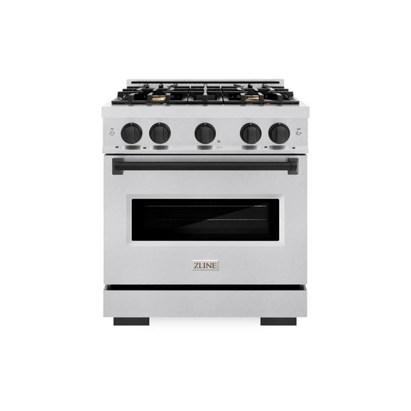 ZLINE Autograph Edition 30 in. 4.2 cu. ft. Classic Dual Fuel Range with 4 Burner Gas Cooktop and Electric Convection Oven in DuraSnow Stainless Steel with Matte Black Accents (CDRSZ-30-MB)