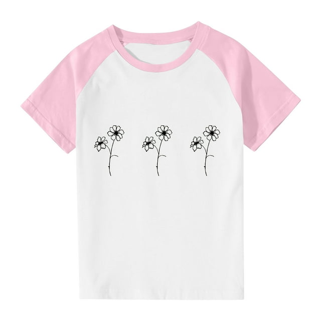 RXIRUCGD 2025 Vêtements d'Été pour Enfants Tout-Petits Garçons Filles Mode Mignon Col Rond Imprimé Manches Courtes Haut