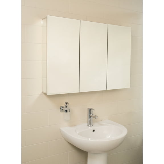 Croydex Kennett Triple Door Large Tri-View Aluminium Medicine Cabinet in Silver (36x26in)