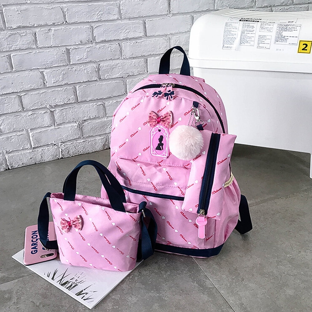 Kepooman 3Pcs Modern Fashion Large Capity Backpacks for Boys Girls, Women' s Canvas Backpacks Bookbag Set for School Travel Work, Pink