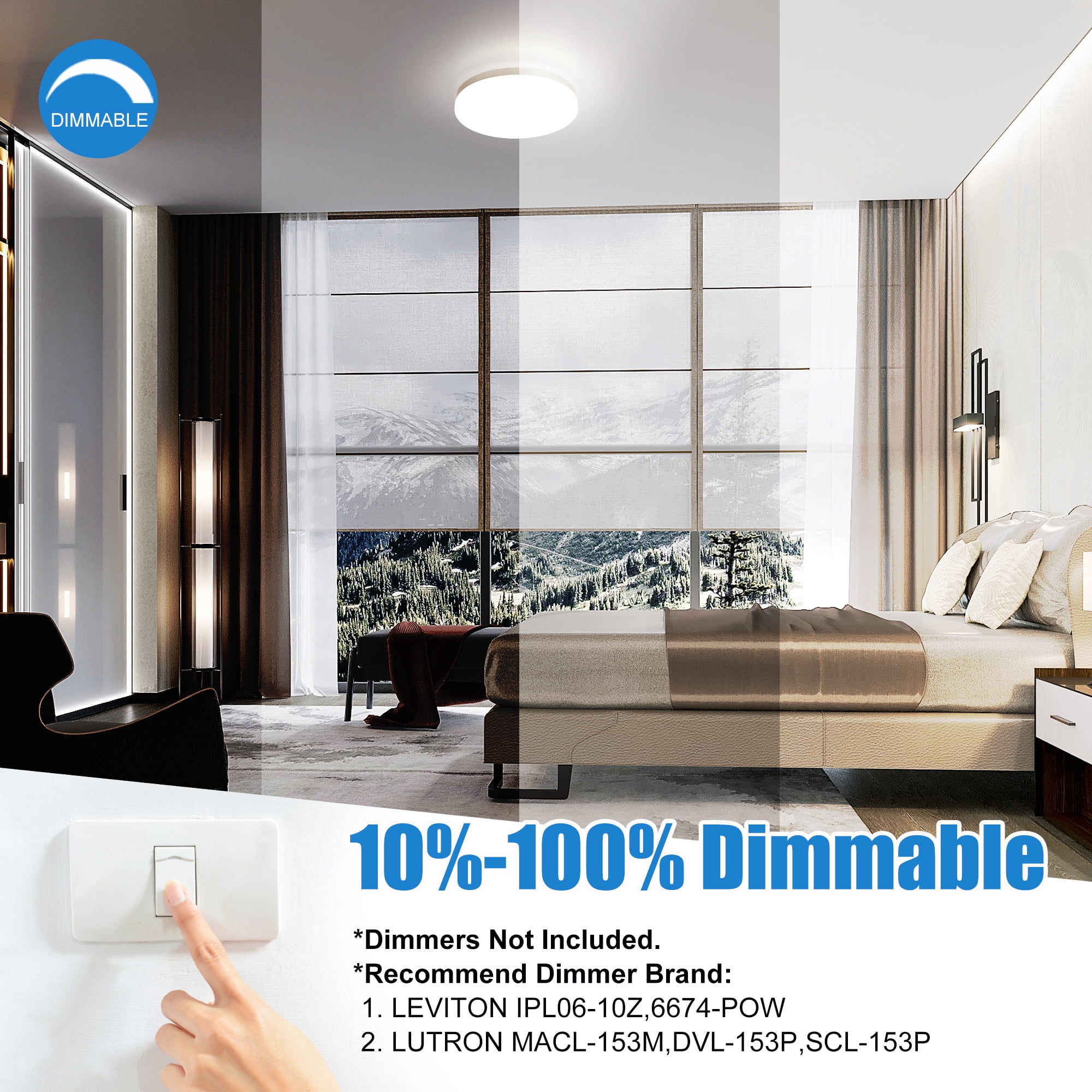 13" 24W 1600Lumens Dimmable Flush Mount LED Ceiling Light Fixture, Energy Efficient, For Home Office, Bedroom, Living Room, Bathroom, Dining Room, Kitchen