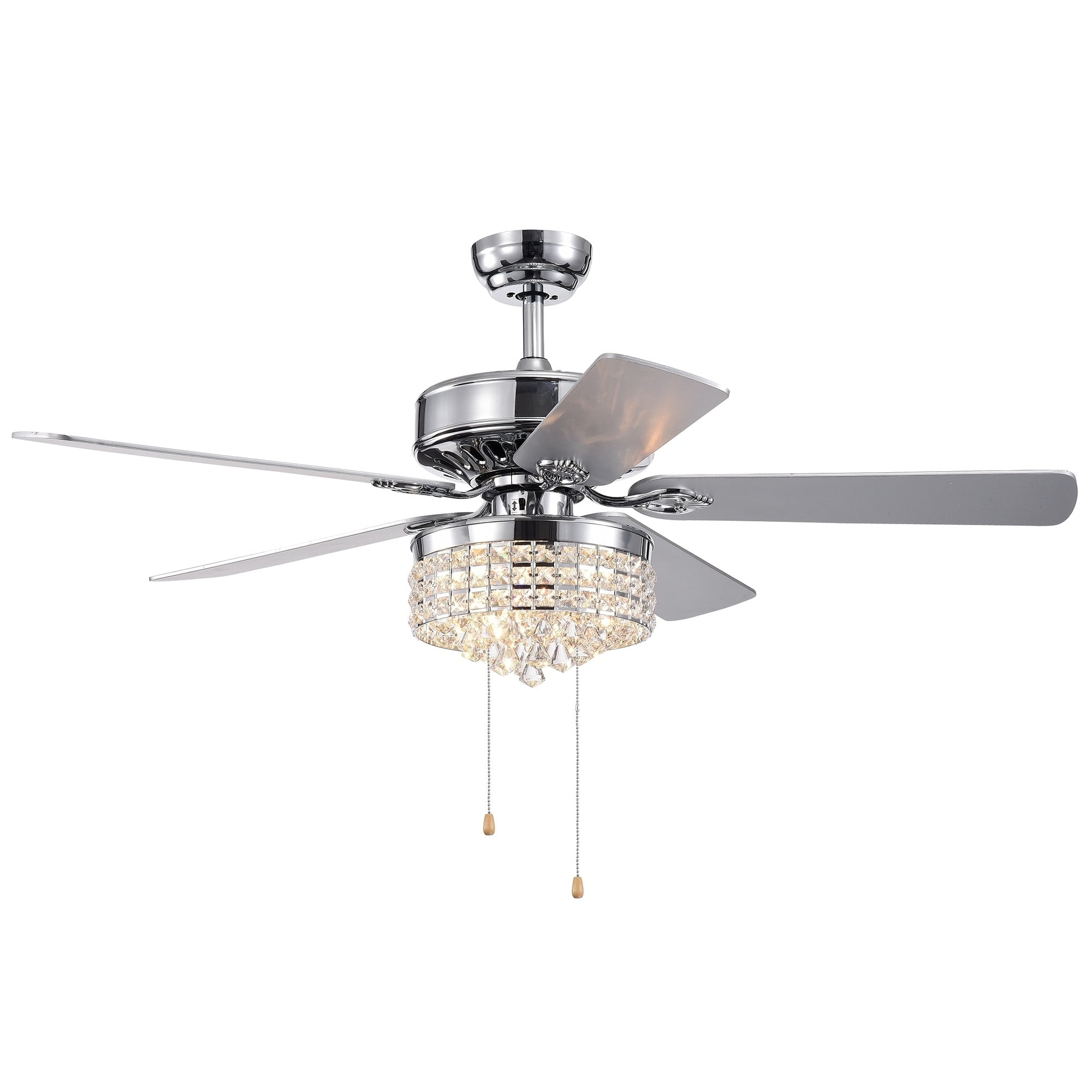 Letta 52-Inch 5-Blade Chrome Lighted Ceiling Fans with Crystal Shade (Remote Controlled)