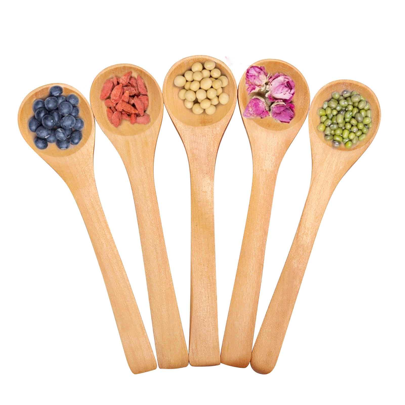 LAZIOEGR 30-Piece Mini Natural Wooden Children Spoons Kitchen Condiment Tool