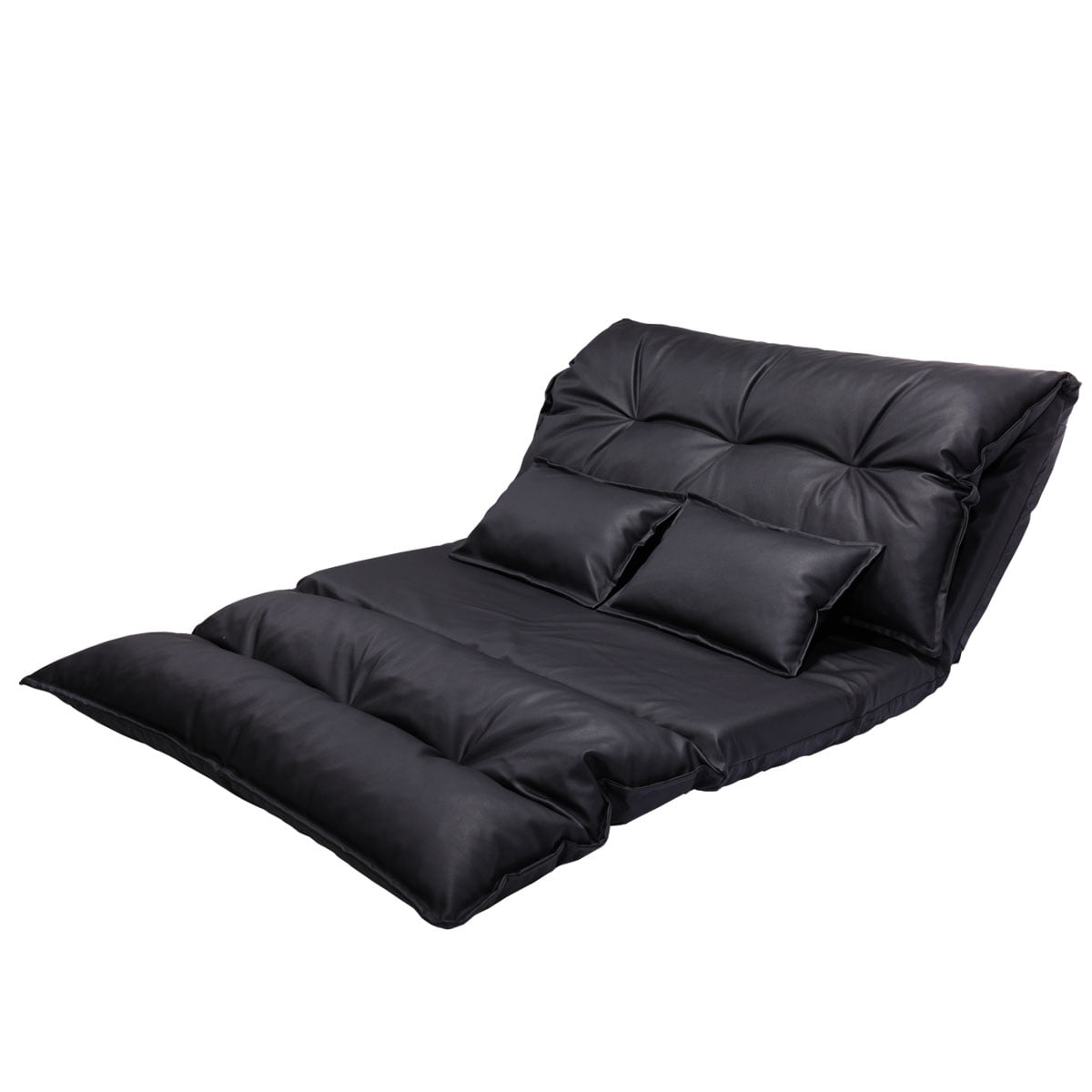 Lowestbest PU Leather Folding Floor Chair Sofa Bed w/2 Pillows, Black