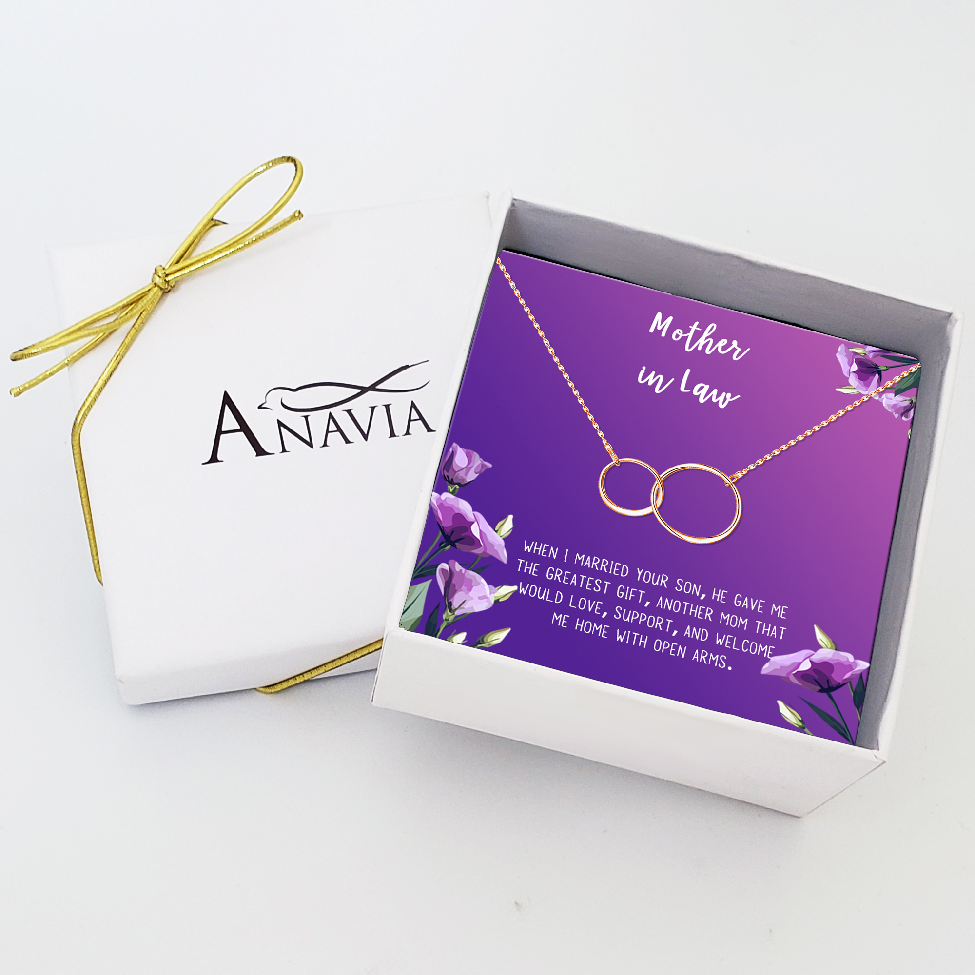 Anavia Mother in Law Gift, Mother of the Groom Gift, Jewelry and Card Gift for Mother in Law, Mother's Day Gift, Necklace and Card Gift [Rose Gold Infinity Ring,Purple Gradient]