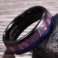 thumbnail image 3 of 8mm Men's Black Tungsten Ring Wedding Band with Blue Guitar String and Light Purple Abalone Shell Inlay Dome Style, 3 of 6