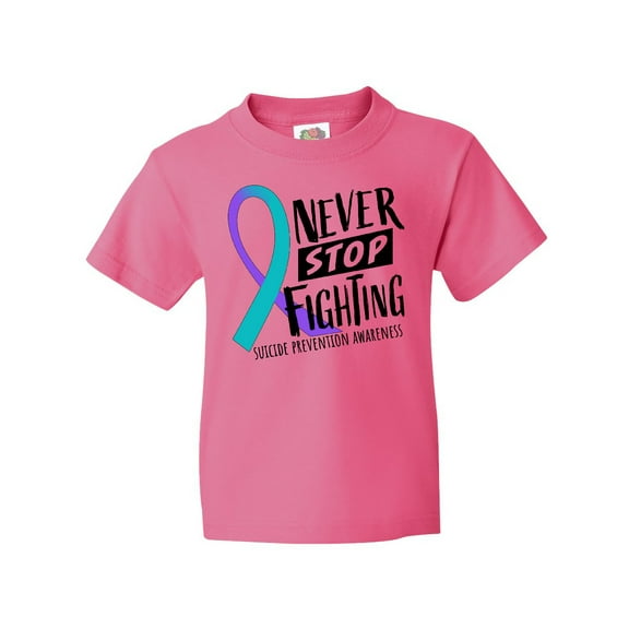 Inktastic Never Stop Fighting Suicide Prevention Awareness Ribbon Youth T-Shirt