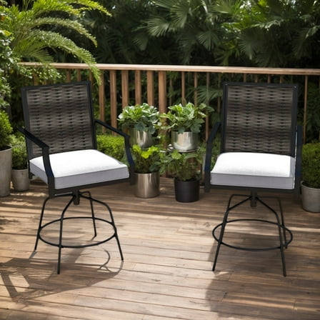 GVN Barstools, Countertop Bar Chairs,Bar Stools,Outdoor PE Wicker Swivel Bar Stools Set of 2 Counter Height Patio Chairs with Back-Grey