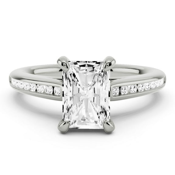 Lina Jewel 2.13 Ct Radiant Cut Diamond Solitaire Ring - Eternity Band with Accent Lab-Created Simulated Diamonds - 14K White Gold Plated Prong Setting - Ideal Engagement and Anniversary Ring for Her