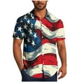 thumbnail image 2 of Shirts for Men under $5 Short Sleeve Lapel Independence Day Print Casual Vintage Bowling Shirt Cuba Beach Summer Button Up Shirt Red L, 2 of 6