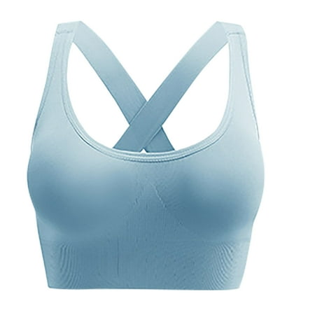 Mrat Womens Soft Bralette Women Seamless Yoga Bra Padded Medium Support Crisscross Back Strappy Bras High Impact Yoga Exercise Athletic Bras Shaper Bras for Lady S-273 Light Blue L