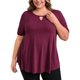 thumbnail image 1 of GRACE & GRANDEUR Blusas de Talla Grande para Mujeres con Cuello en Llave, Camisetas de Manga Corta, Blusa de Punto Casual 2X Burdeos, 1 of 1