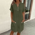 thumbnail image 2 of Horkkom Casual Dresses for Women Summer V Neck Short Sleeve Mini Dresses Solid Color Loose Tshirt Dress with Pockets S, 2 of 7