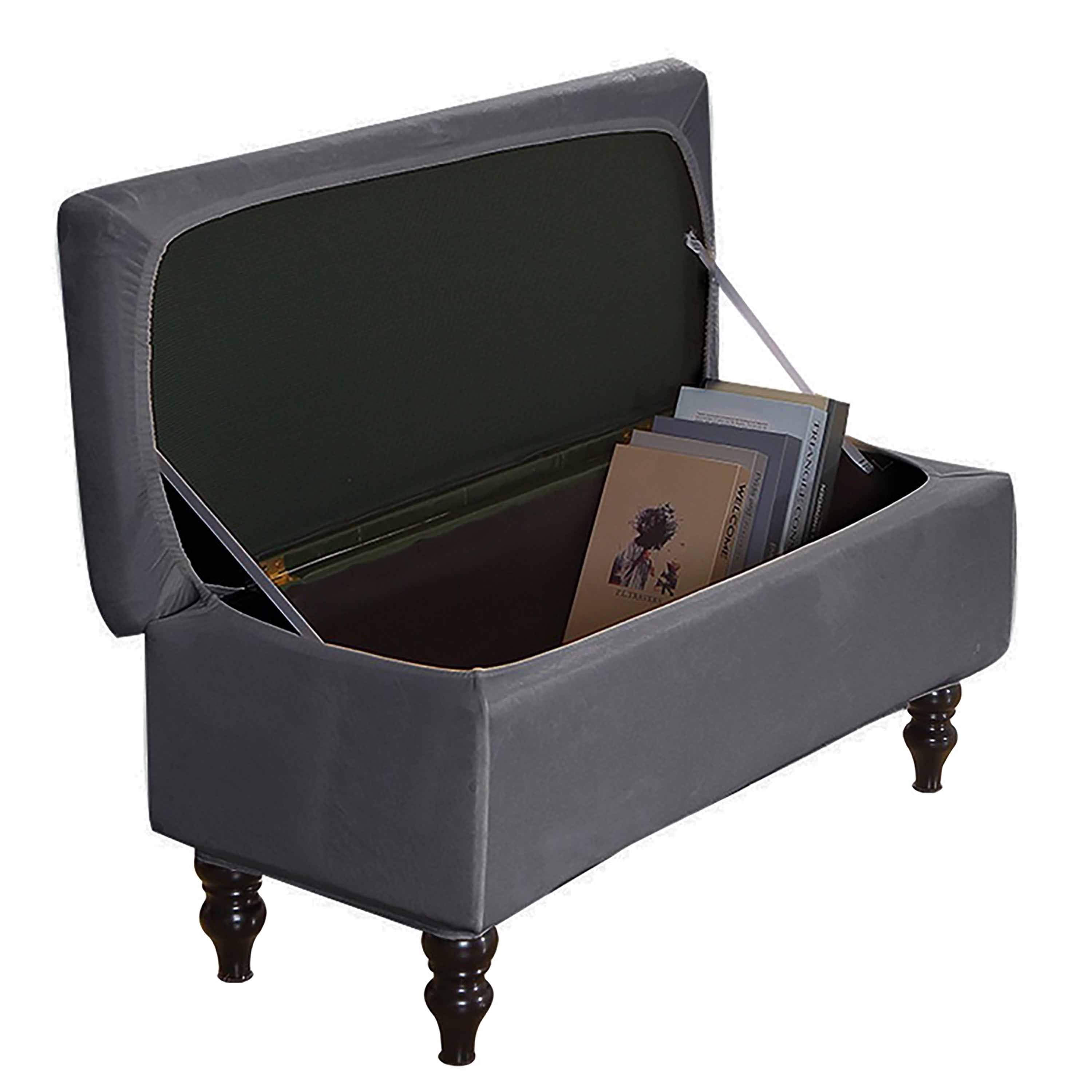 Rectangle Stretch Ottoman Bench Cover,Silver Fox Velvet Storage Ottoman