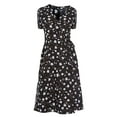 thumbnail image 1 of Daeful Robes Midi Manches Courtes Longue Robe Imprimé Floral Été Plage Robe d'Été Dames Décontractée Bohème Col en V Noir m, 1 of 8