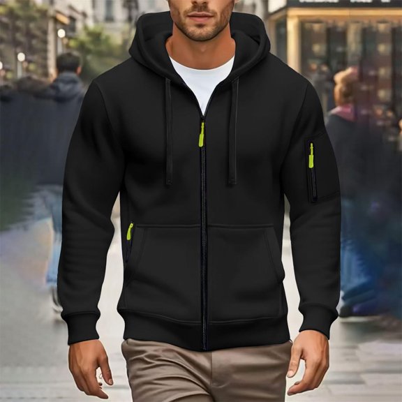Oversized Hoodies For Men Full Zip Solid Color Fashion Loose Hooded Sweatshirts Comfoty Soft Spring Fall Pullover Long Sleeve Tops 2026 Winter Outfits Black L